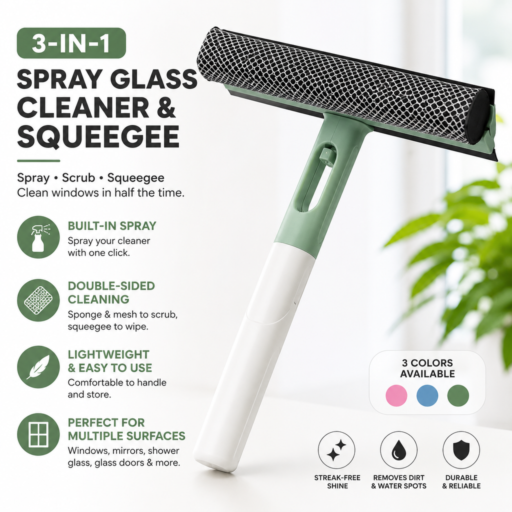 3-in-1 Spray Glass Cleaner & Squeegee